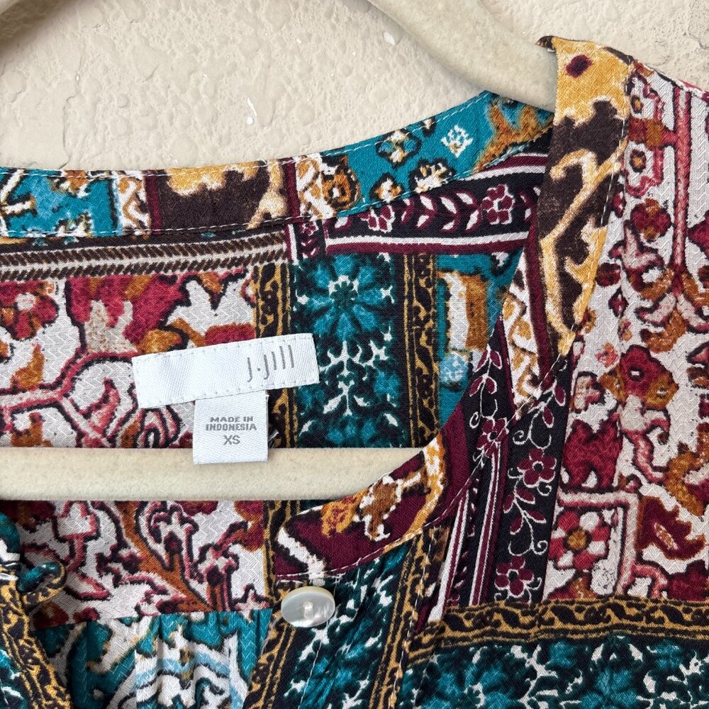 J. Jill Boho Patchwork Print Button Up Longline T… - image 3